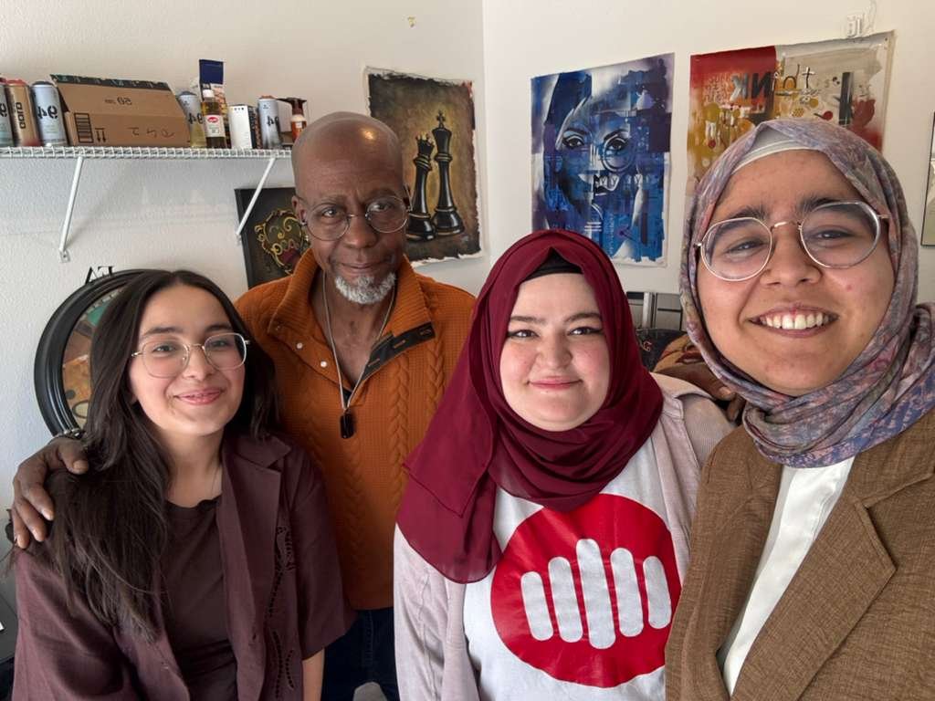 Selfie of Erguvan Members on shoot day with Dray in his studio (Left to right: Rengin, Dray, Seniha, Leyla)